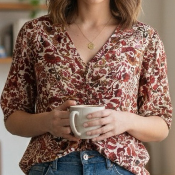 Sam Edelman Tops - Sam Edelman Red and Brown Floral Blouse